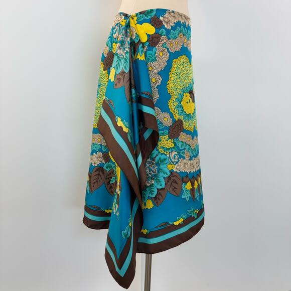 BCBGMaxazria Silk Printed Turquoise Skirt Multicolor Size M - Picture 4 of 9